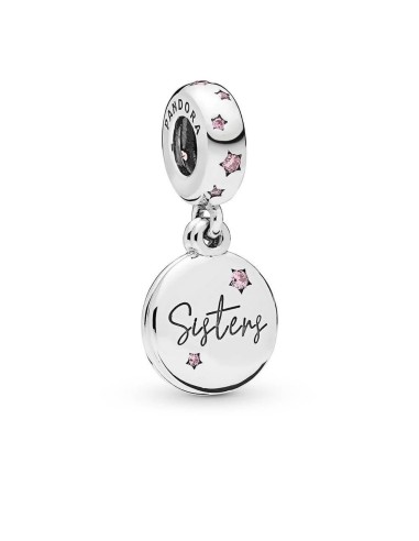 Charm Pandora Hermanas Para Siempre con circonitas cúbicas fucsias y grabados 