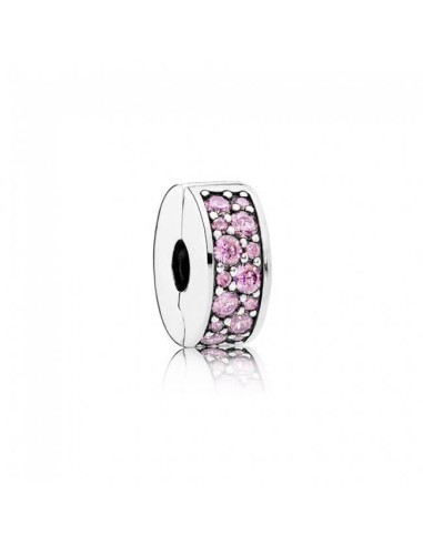Clip Pandora de plata de ley con circonitas rosas.