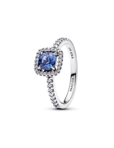 Anillo en plata de ley Halo Azul Cuadrado Brillante | Pandora Oficial