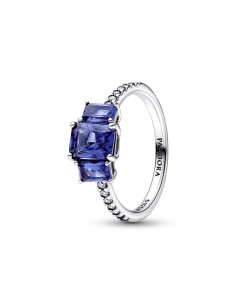 Anillo en plata de ley Brillante Tres Gemas Azules Rectangulares