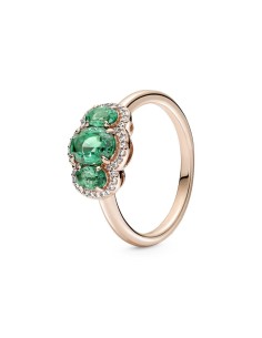 Anillo vintage con recubrimiento rosa de 14k Tres Piedras con cristales verdes