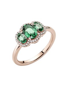 Anillo vintage con recubrimiento rosa de 14k Tres Piedras con cristales verdes 2