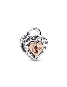 Charm en plata de ley y con un recubrimiento en oro rosa de 14K Candado Corazón Divisible en Dos Tonos