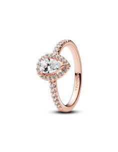 Anillo con un recubrimiento en oro rosa de 14k Halo Brillante Corte Pera​