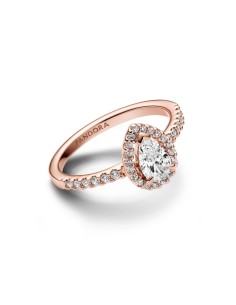 Anillo con un recubrimiento en oro rosa de 14k Halo Brillante Corte Pera​ 2