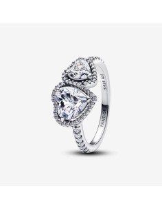 Anillo Corazones Centelleantes con Halo de Pandora en plata de ley con circonitas cúbicas