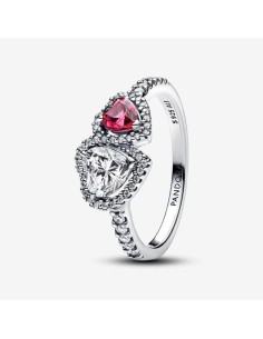 Anillo Halo Corazones de Pandora en plata de ley con cristales rojos y circonitas cúbicas