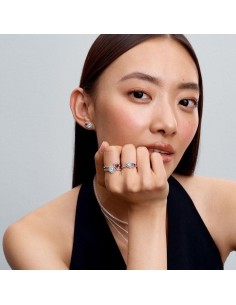 Anillo Halo Corazones de Pandora en plata de ley con cristales rojos y circonitas cúbicas 2