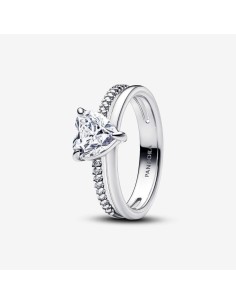 Anillo de Doble Banda con Corazón de Pandora en Plata de Ley y Circonita Cúbica