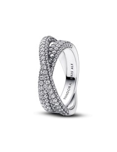 Anillo en plata de ley Doble Banda Cruzada en Pavé​