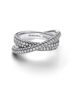 Anillo en plata de ley Doble Banda Cruzada en Pavé​ 2