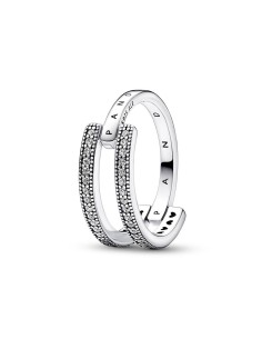 Anillo Pandora Signature en plata de ley Doble Banda Logo & Pavé Pandora