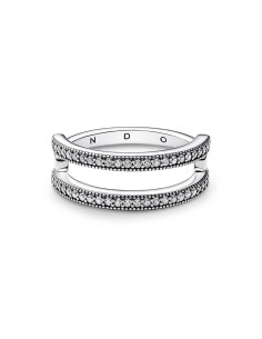 Anillo Pandora Signature en plata de ley Doble Banda Logo & Pavé Pandora 2