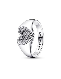 Anillo en plata de ley Sello Corazón Radiante en Pavé 