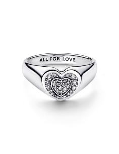 Anillo en plata de ley Sello Corazón Radiante en Pavé  2
