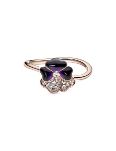 Anillo con un recubrimiento en oro rosa de 14k Flor Pensamiento Morado 2