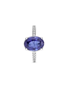Anillo de compromoiso de plata de ley Halo Brillante con cristal azul ovalado 2
