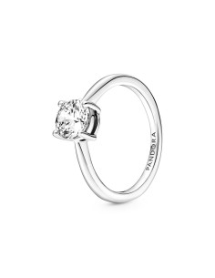 Anillo Solitairo de palta de ley brillante con circonita cúbica