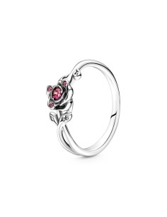 Anillo de plata de ley Rosa de La Bella y la Bestia de Disney con circonitas cúbicas