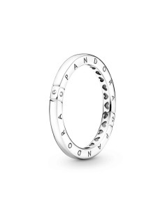 Anillo Pandora de plata de ley con logo y circonita cúbica transparente
