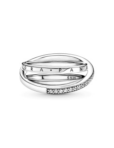 Anillo Pandora de plata de ley con logo y circonitas cúbicas transparentes 2