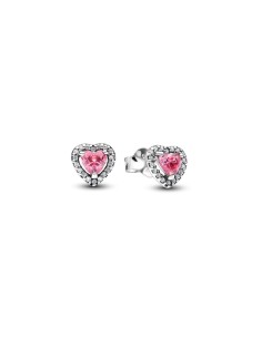 Pendientes Corazón Rosa Elevado en Plata de Ley | Pandora Oficial