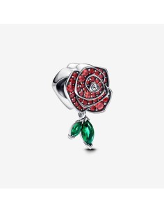 Charm de Plata Rosa en Flor con Cristales Rojos | Pandora