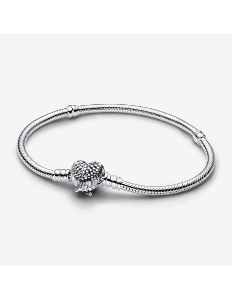 Pulsera Pandora Moments Cadena de Serpiente con Cierre de Corazón con Alas en Plata de Ley