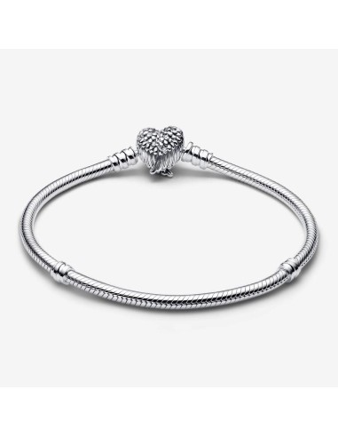 Pulsera Pandora Moments Cadena de Serpiente con Cierre de Corazón con Alas en Plata de Ley