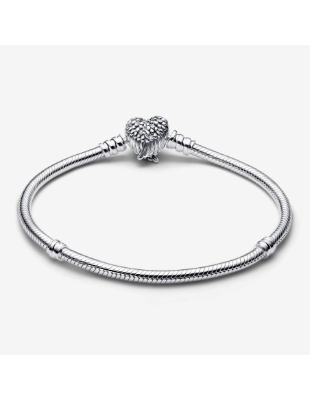 Pulsera Pandora Moments Cadena de Serpiente con Cierre de Corazón con Alas en Plata de Ley
