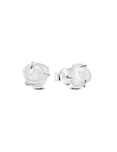 Pendientes de botón en plata de ley Rosa Blanca Floreciendo​