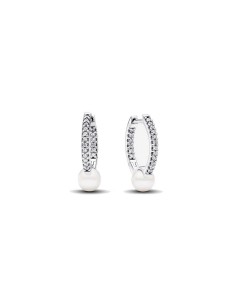 Pendientes Pandora de aro en plata de ley Perla Cultivada de Agua Dulce y Pavé