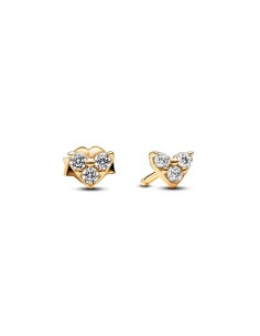 Pendientes de botón con un recubrimiento en oro de 14k Corazón Triple Gema​