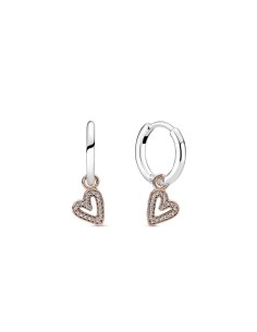 Pendientes de Aro en plata de ley y con un recubrimiento en oro rosa de 14k Corazón A Mano Alzada Brillante