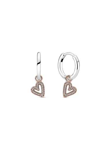Pendientes de Aro en plata de ley y con un recubrimiento en oro rosa de 14k Corazón A Mano Alzada Brillante