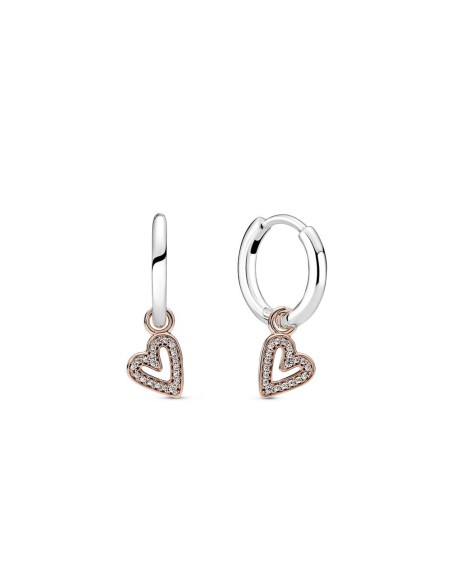 Pendientes de Aro en plata de ley y con un recubrimiento en oro rosa de 14k Corazón A Mano Alzada Brillante