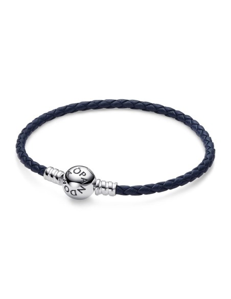 Pulsera Pandora Cuero Trenzado Azul