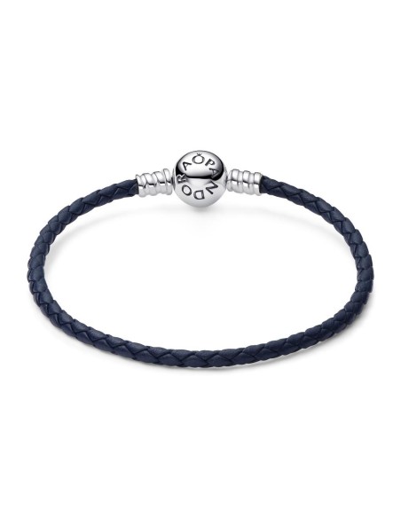 Pulsera Pandora Cuero Trenzado Azul