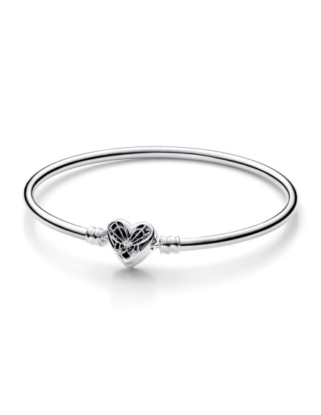 Pulsera Rígida Pandora Moments en plata de ley Corazón & Mariposa Pandora