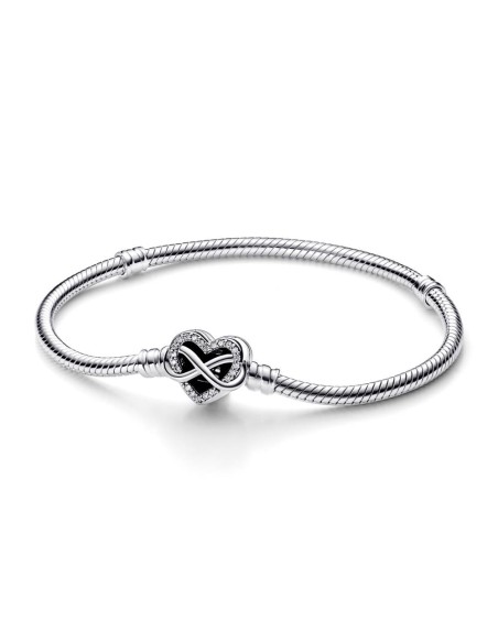 Pulsera Pandora Moments en plata de ley Cadena de Serpiente con Cierre Corazón Infinito Brillante Pandora