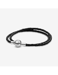 Pulsera Doble de Cuero Negro Trenzado con Cierre en Plata de Ley - Pandora 590745CBK-D1 2