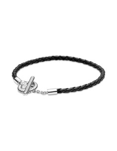 Pulsera Pandora Moments en plata de ley de Cuero Trenzado con Cierre en Forma de T