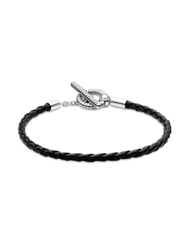 Pulsera Pandora Moments en plata de ley de Cuero Trenzado con Cierre en Forma de T