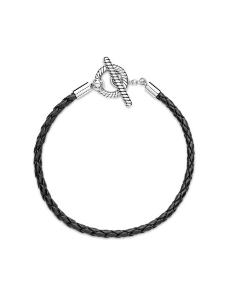 Pulsera Pandora Moments en plata de ley de Cuero Trenzado con Cierre en Forma de T