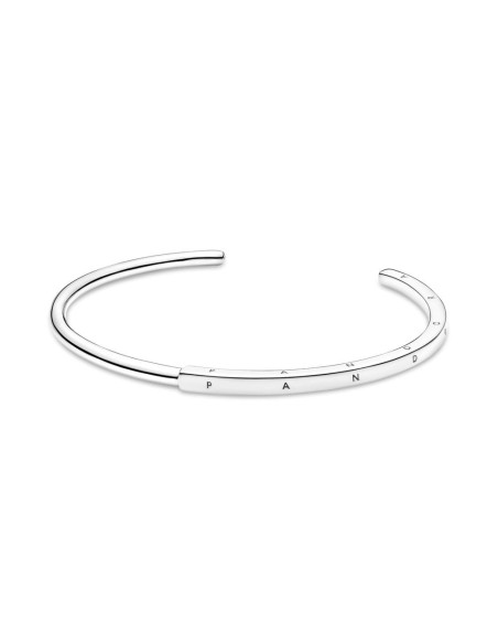 Brazalete abierto de plata de ley con logo Pandora Talla 3