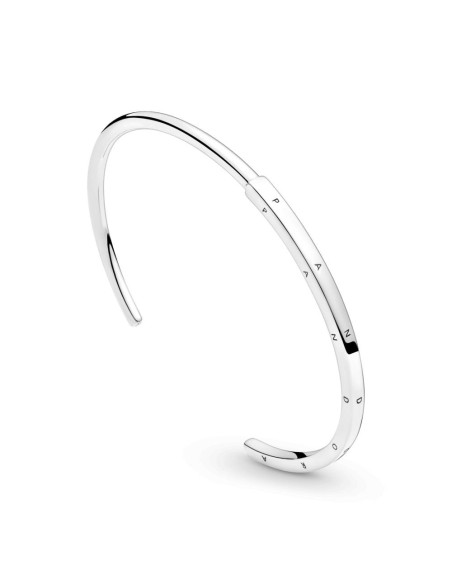 Brazalete abierto de plata de ley con logo Pandora Talla 3
