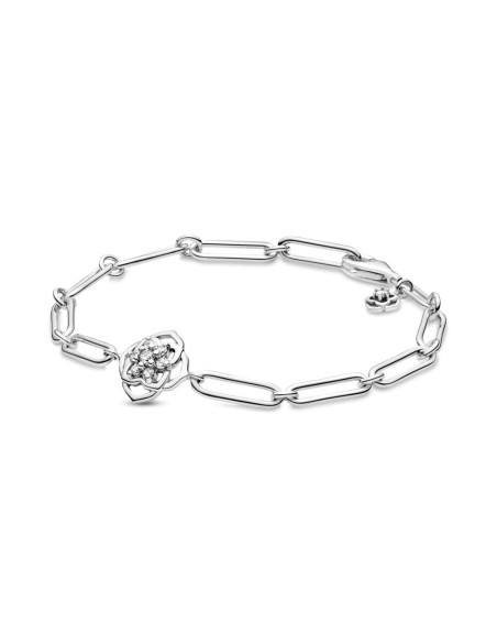 Pulsera Pandora de plata con cierre de mosquetón y flor