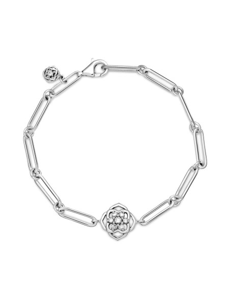 Pulsera Pandora de plata con cierre de mosquetón y flor