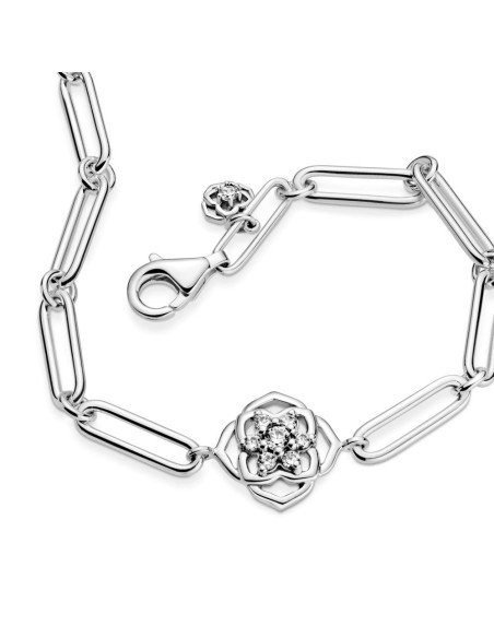 Pulsera Pandora de plata con cierre de mosquetón y flor