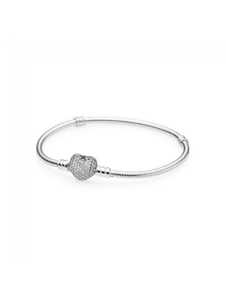 Pulsera de plata con circonitas. Cierre de corazon. Medida 18 cm. 